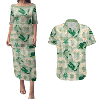 Aloha Hawaii Paniolo Mint Palaka Couples Matching Puletasi and Hawaiian Shirt Coastal Rodeo LT7 Mint - Polynesian Pride
