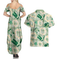 Aloha Hawaii Paniolo Mint Palaka Couples Matching Summer Maxi Dress and Hawaiian Shirt Coastal Rodeo - Polynesian Pride