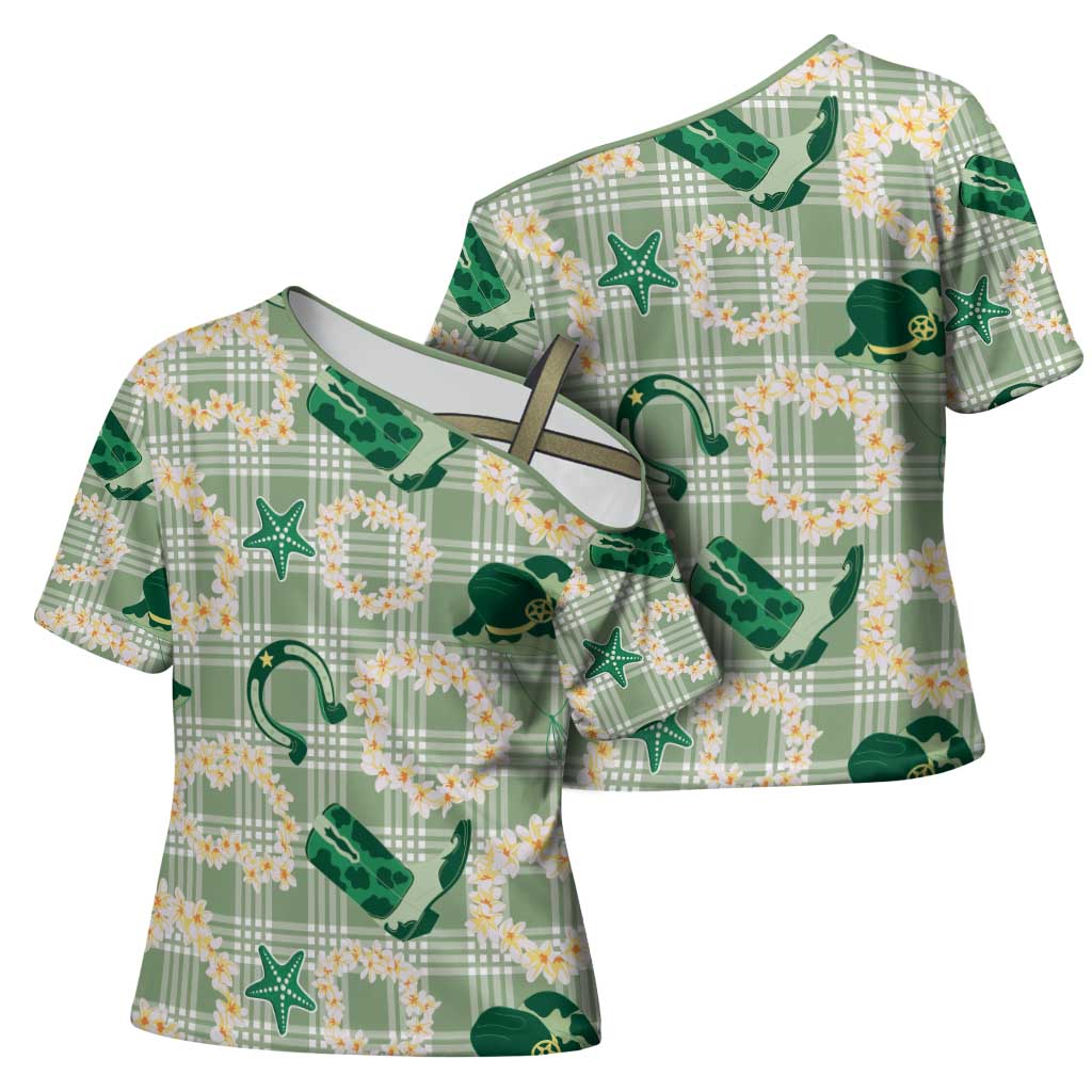 Aloha Hawaii Paniolo Mint Palaka Cross Shoulder Shirt Coastal Rodeo LT7 - Polynesian Pride