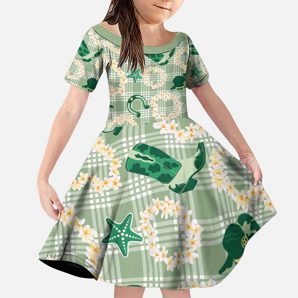 Aloha Hawaii Paniolo Mint Palaka Family Matching Puletasi and Hawaiian Shirt Coastal Rodeo LT7 Daughter's Dress Mint - Polynesian Pride