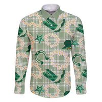 Aloha Hawaii Paniolo Mint Palaka Family Matching Puletasi and Hawaiian Shirt Coastal Rodeo LT7 Dad's Shirt - Long Sleeve Mint - Polynesian Pride