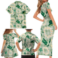 Aloha Hawaii Paniolo Mint Palaka Family Matching Short Sleeve Bodycon Dress and Hawaiian Shirt Coastal Rodeo - Polynesian Pride