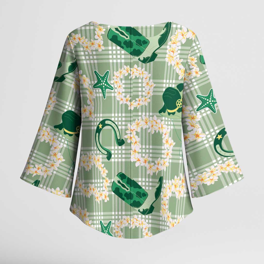 Aloha Hawaii Paniolo Mint Palaka Kimono Sleeve Blouse Coastal Rodeo LT7 - Polynesian Pride