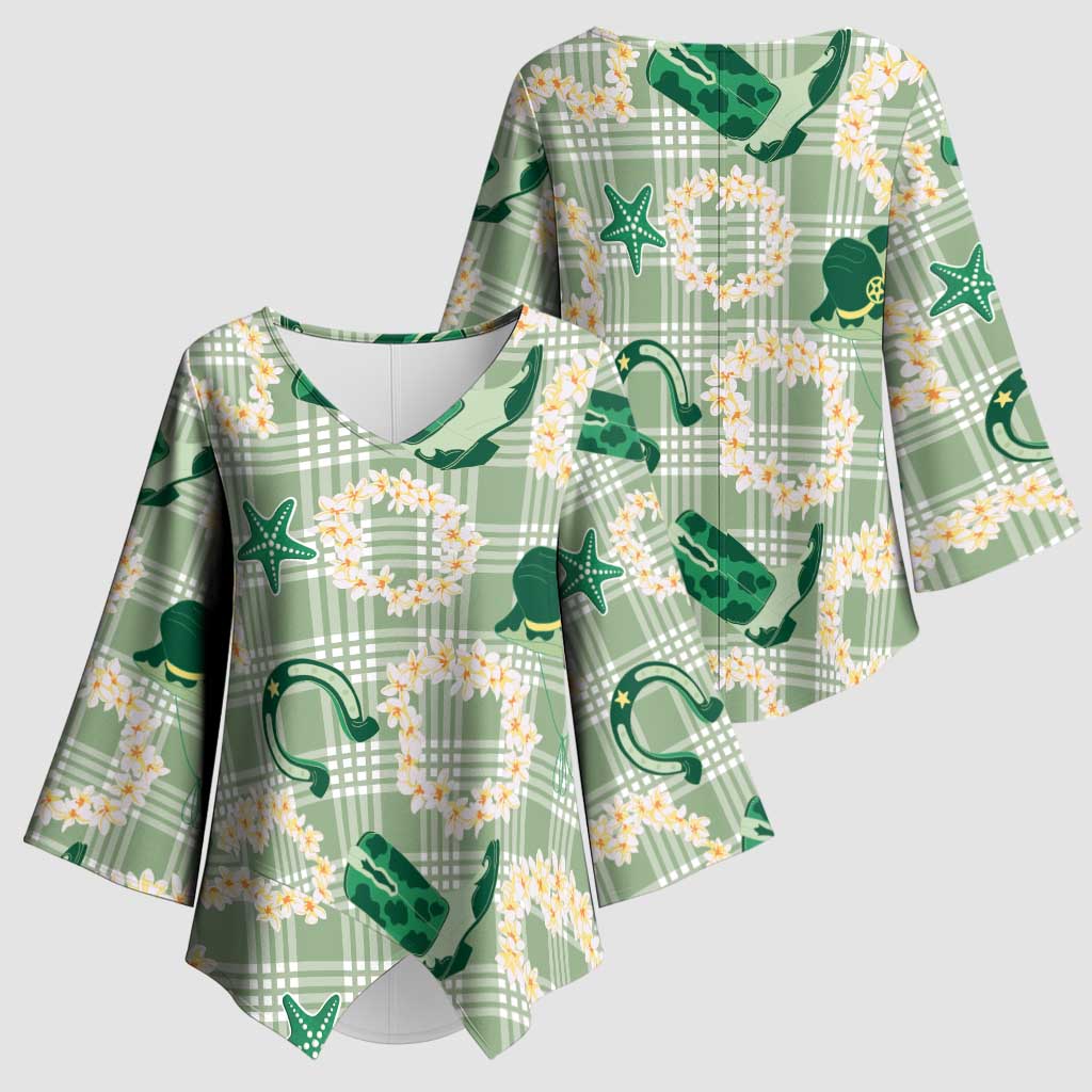 Aloha Hawaii Paniolo Mint Palaka Kimono Sleeve Blouse Coastal Rodeo LT7 - Polynesian Pride