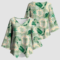 Aloha Hawaii Paniolo Mint Palaka Kimono Sleeve Blouse Coastal Rodeo LT7 - Polynesian Pride
