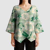 Aloha Hawaii Paniolo Mint Palaka Kimono Sleeve Blouse Coastal Rodeo LT7 - Polynesian Pride