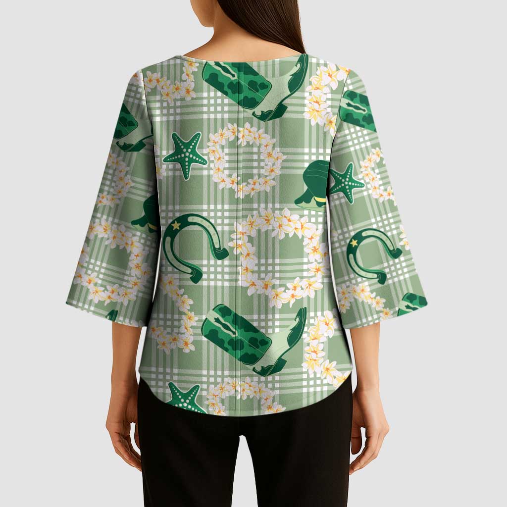 Aloha Hawaii Paniolo Mint Palaka Kimono Sleeve Blouse Coastal Rodeo LT7 - Polynesian Pride