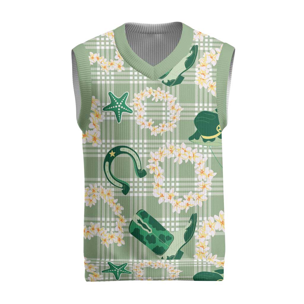 Aloha Hawaii Paniolo Mint Palaka Christmas Knitted V-Neck Vest Coastal Rodeo LT7 Mint - Polynesian Pride