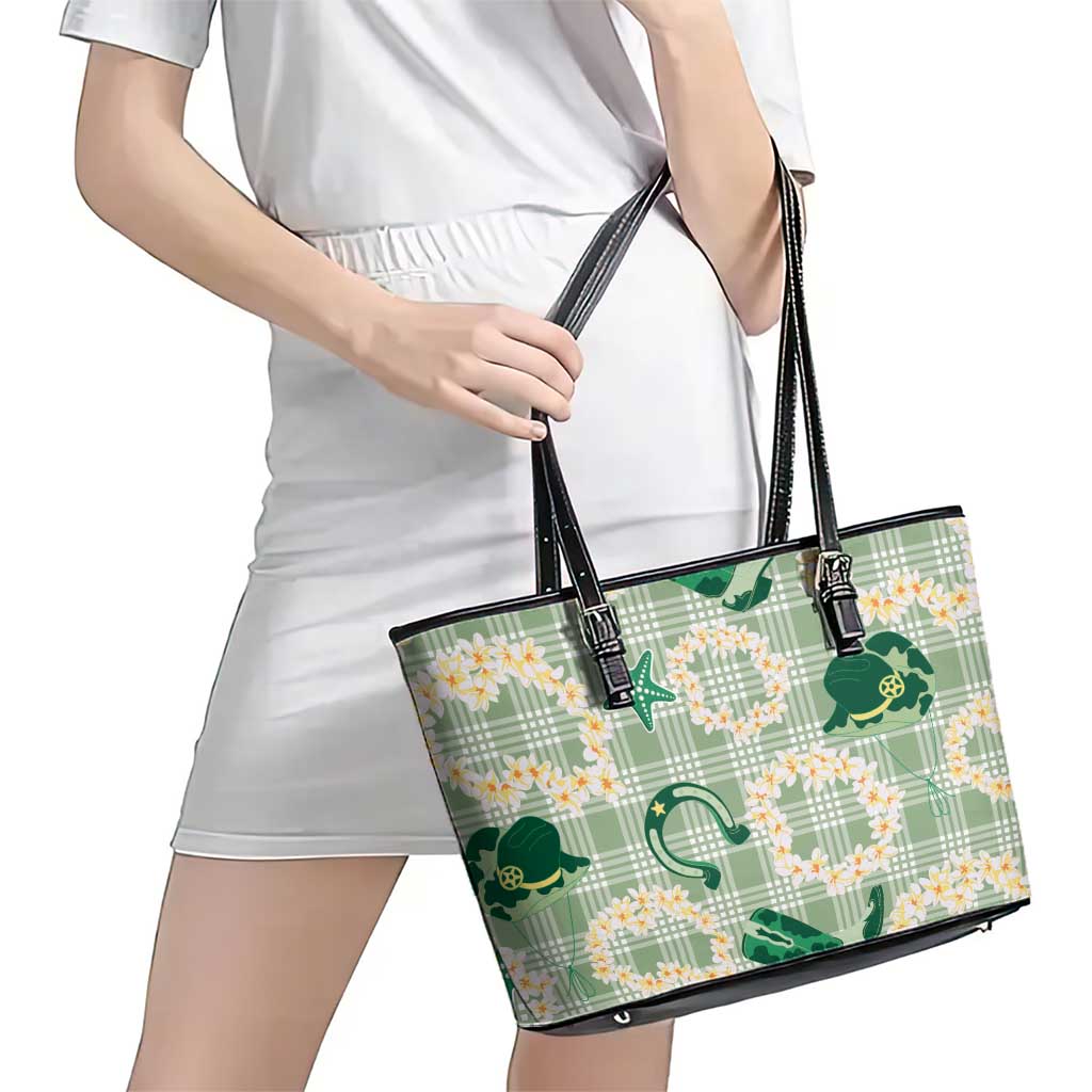 Aloha Hawaii Paniolo Mint Palaka Leather Tote Bag Coastal Rodeo - Polynesian Pride