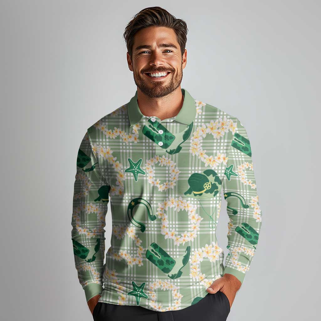 Aloha Hawaii Paniolo Mint Palaka Long Sleeve Polo Shirt Coastal Rodeo LT7 - Polynesian Pride