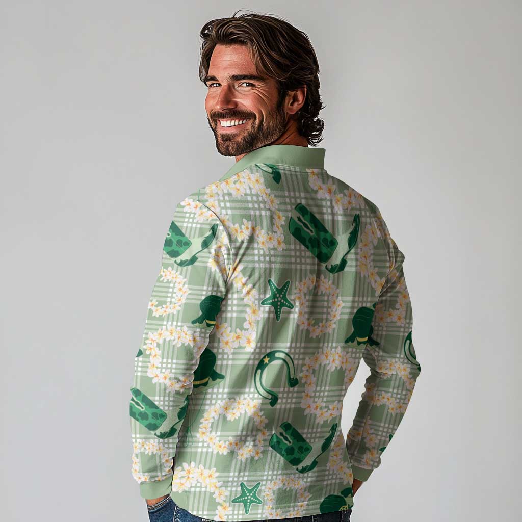 Aloha Hawaii Paniolo Mint Palaka Long Sleeve Polo Shirt Coastal Rodeo LT7 - Polynesian Pride