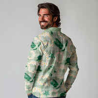 Aloha Hawaii Paniolo Mint Palaka Long Sleeve Polo Shirt Coastal Rodeo LT7 - Polynesian Pride