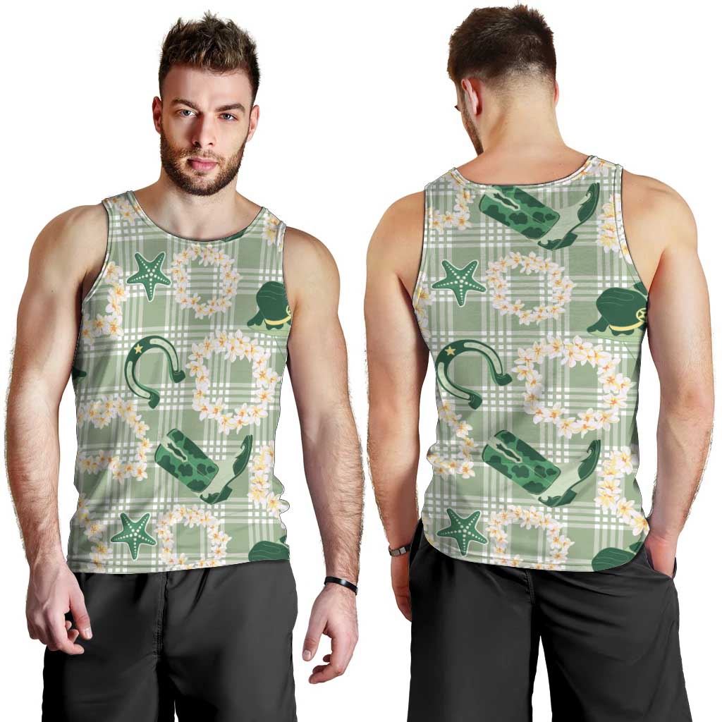 Aloha Hawaii Paniolo Mint Palaka Men Tank Top Coastal Rodeo - Polynesian Pride