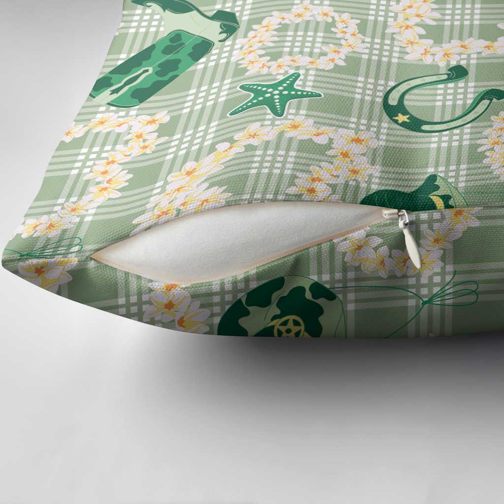 Aloha Hawaii Paniolo Mint Palaka Pillow Cover Coastal Rodeo - Polynesian Pride