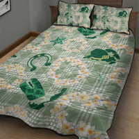 Aloha Hawaii Paniolo Mint Palaka Quilt Bed Set Coastal Rodeo - Polynesian Pride
