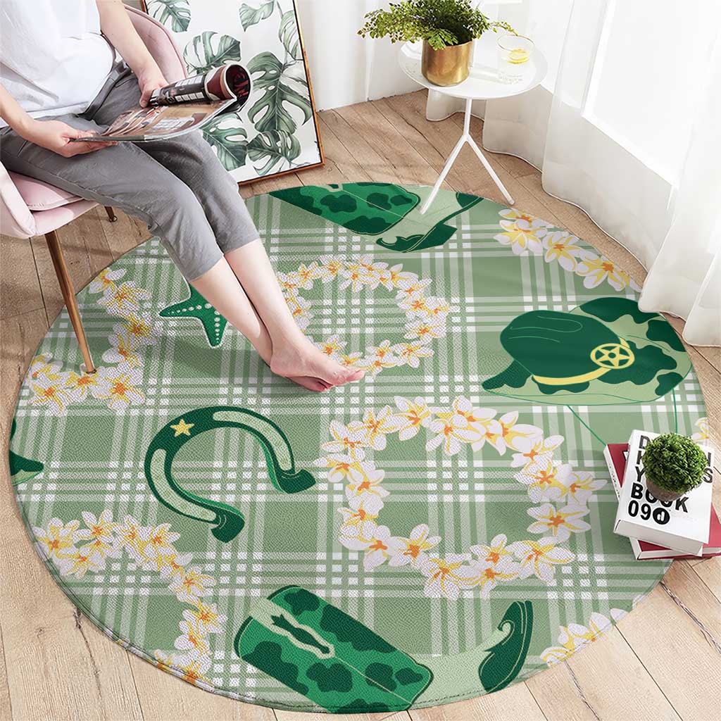 Aloha Hawaii Paniolo Mint Palaka Round Carpet Coastal Rodeo - Polynesian Pride