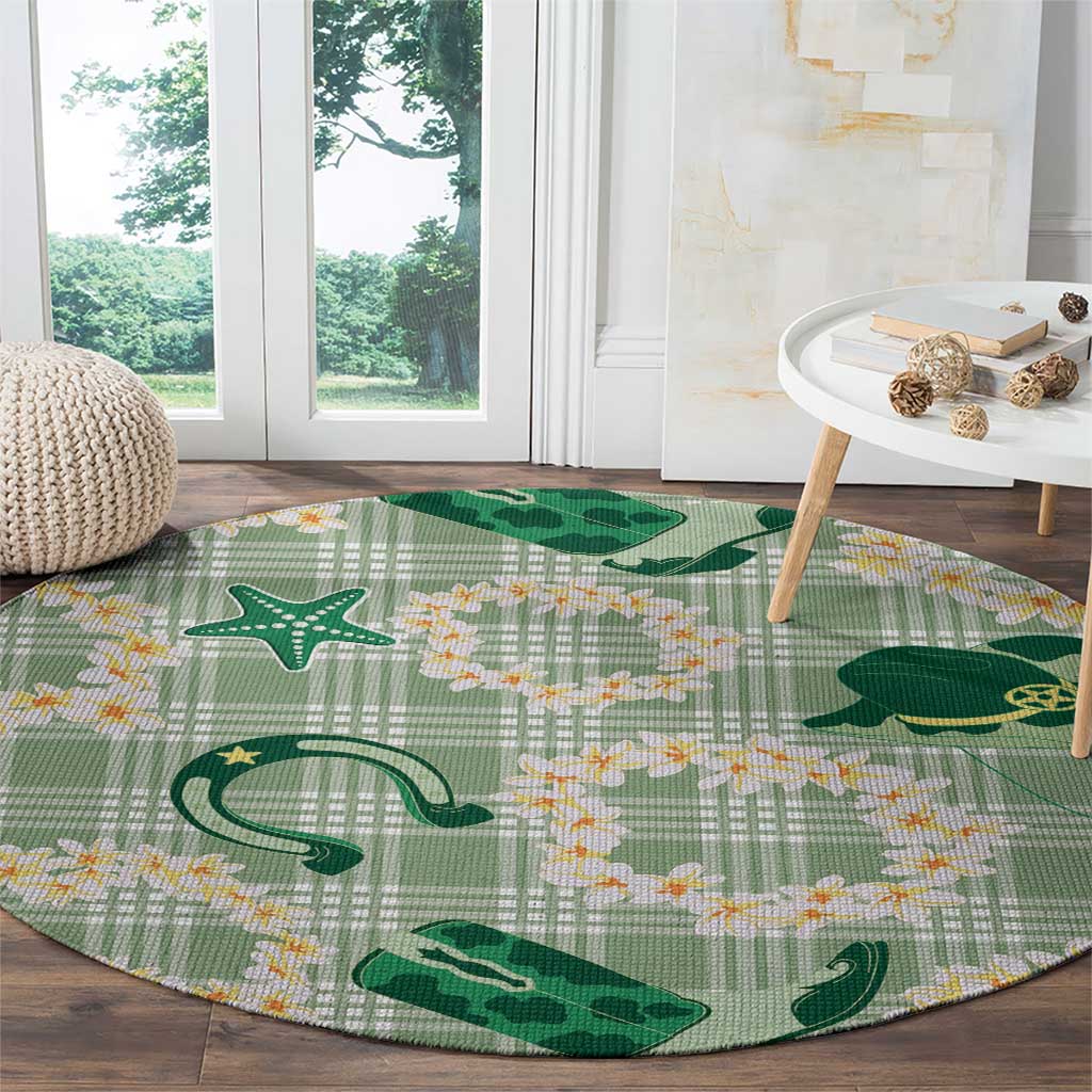 Aloha Hawaii Paniolo Mint Palaka Round Carpet Coastal Rodeo - Polynesian Pride