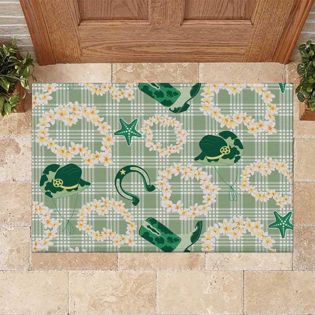Aloha Hawaii Paniolo Mint Palaka Rubber Doormat Coastal Rodeo LT7 Mint - Polynesian Pride