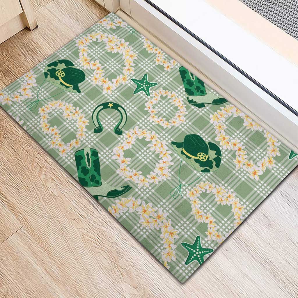 Aloha Hawaii Paniolo Mint Palaka Rubber Doormat Coastal Rodeo LT7 - Polynesian Pride
