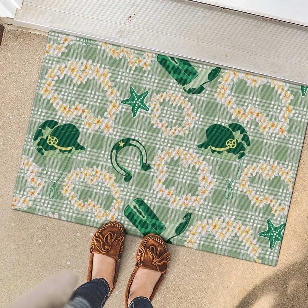 Aloha Hawaii Paniolo Mint Palaka Rubber Doormat Coastal Rodeo LT7 - Polynesian Pride