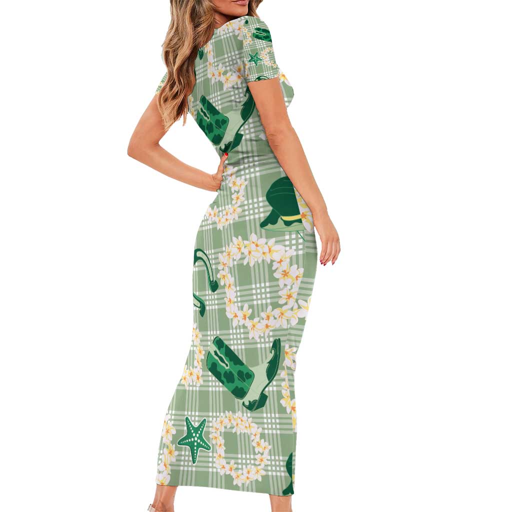 Aloha Hawaii Paniolo Mint Palaka Short Sleeve Bodycon Dress Coastal Rodeo - Polynesian Pride