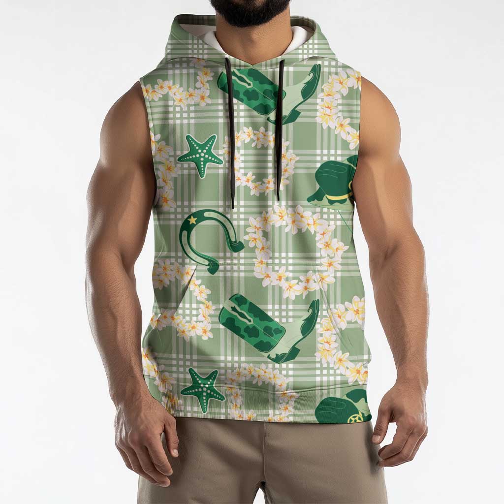 Aloha Hawaii Paniolo Mint Palaka Sleeveless Hoodie Coastal Rodeo LT7 - Polynesian Pride