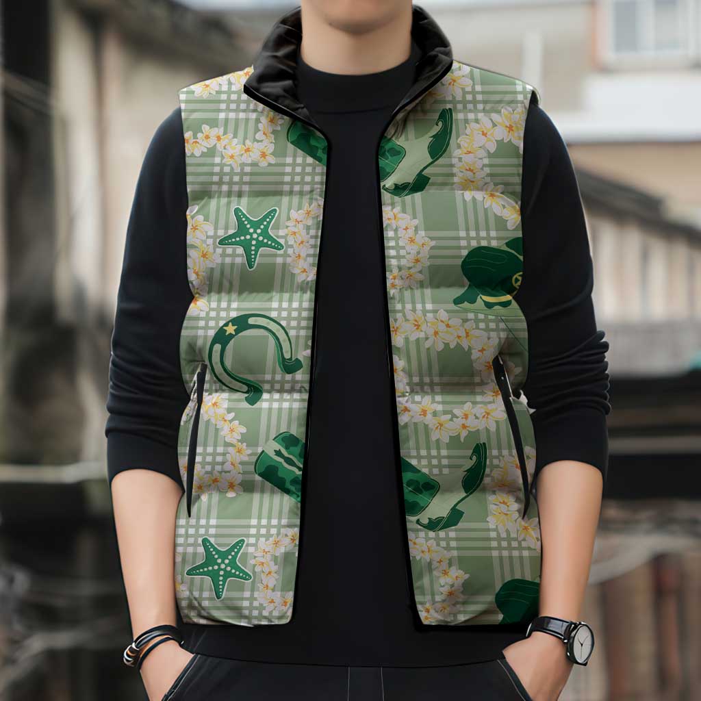 Aloha Hawaii Paniolo Mint Palaka Sleeveless Puffer Jacket Coastal Rodeo LT7 - Polynesian Pride