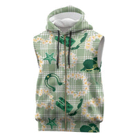 Aloha Hawaii Paniolo Mint Palaka Sleeveless Zip Hoodie Coastal Rodeo - Polynesian Pride