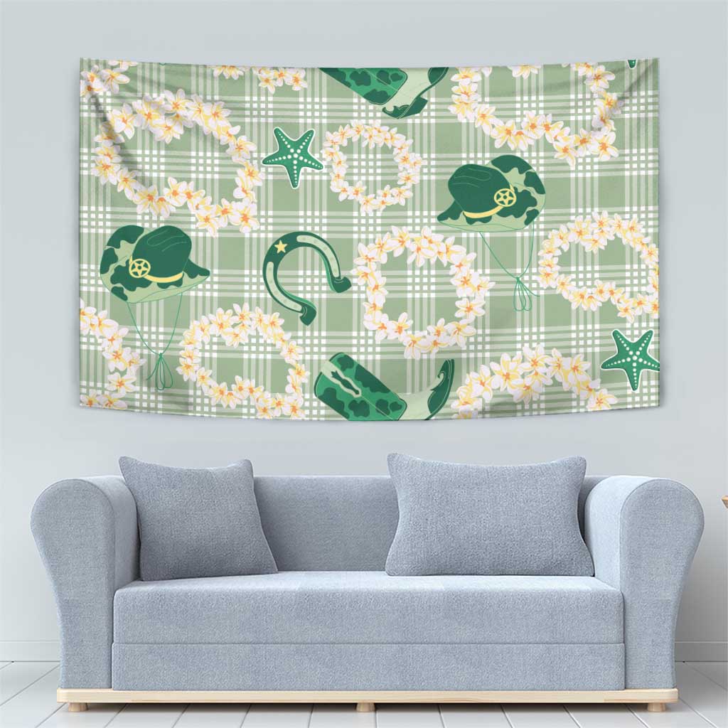 Aloha Hawaii Paniolo Mint Palaka Tapestry Coastal Rodeo - Polynesian Pride