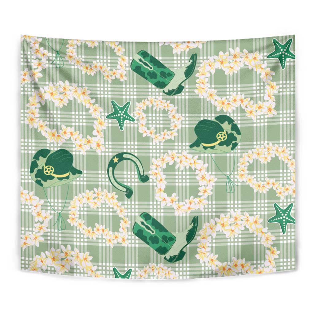 Aloha Hawaii Paniolo Mint Palaka Tapestry Coastal Rodeo - Polynesian Pride