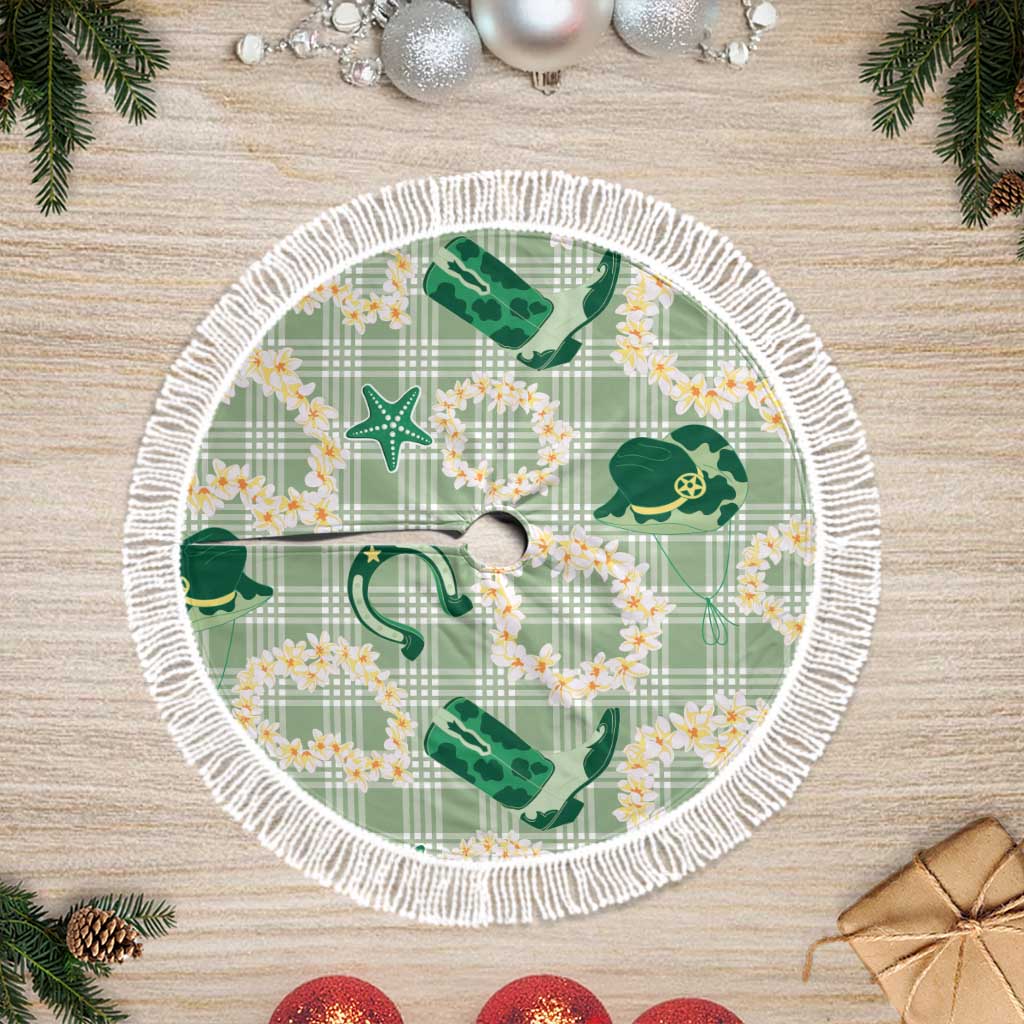 Aloha Hawaii Paniolo Mint Palaka Tree Skirt Coastal Rodeo LT7 Fringed Mint - Polynesian Pride