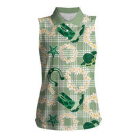 Aloha Hawaii Paniolo Mint Palaka Women Sleeveless Polo Shirt Coastal Rodeo LT7 Female Mint - Polynesian Pride