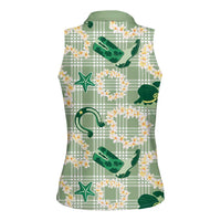 Aloha Hawaii Paniolo Mint Palaka Women Sleeveless Polo Shirt Coastal Rodeo LT7 - Polynesian Pride