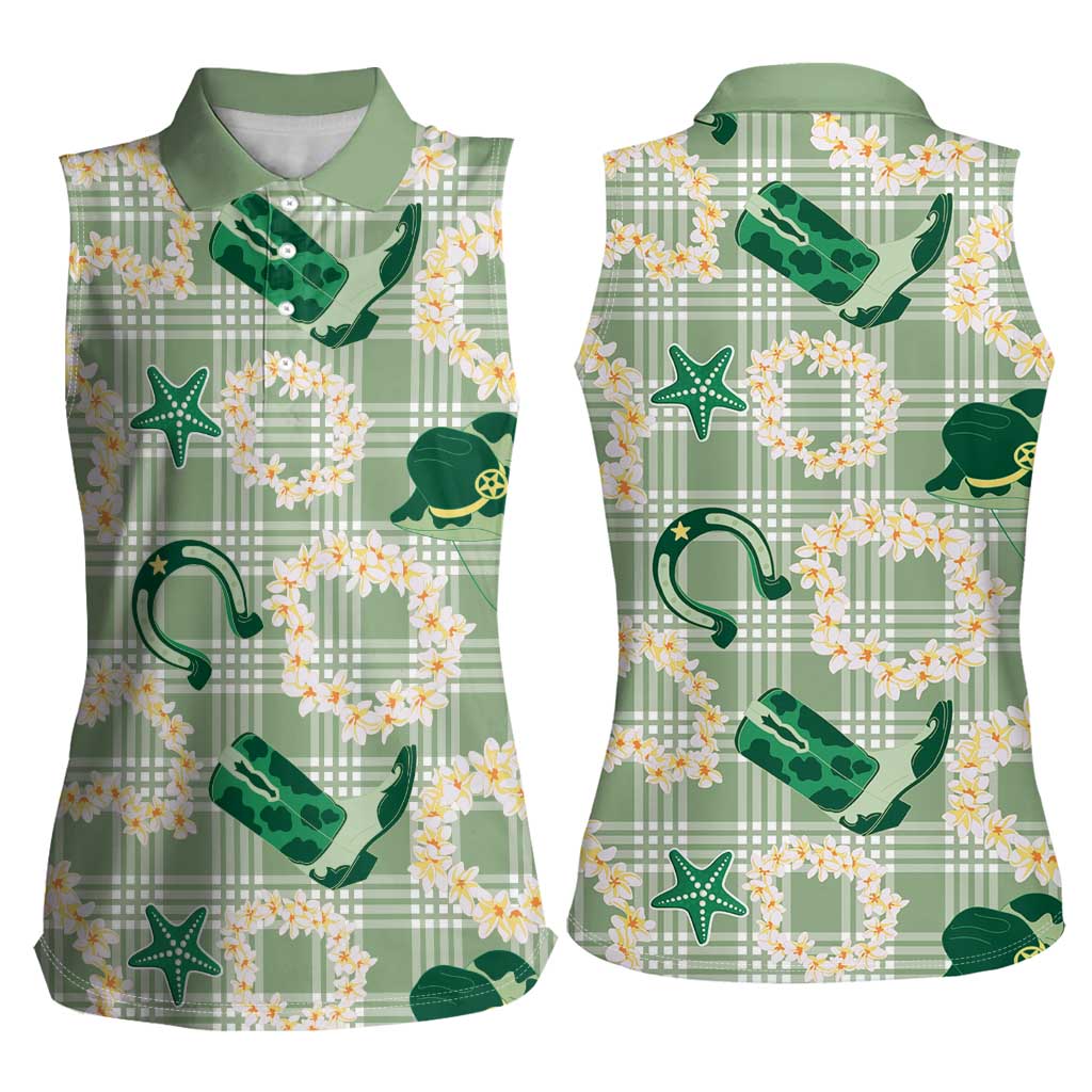 Aloha Hawaii Paniolo Mint Palaka Women Sleeveless Polo Shirt Coastal Rodeo LT7 - Polynesian Pride