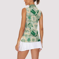Aloha Hawaii Paniolo Mint Palaka Women Sleeveless Polo Shirt Coastal Rodeo LT7 - Polynesian Pride
