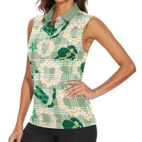 Aloha Hawaii Paniolo Mint Palaka Women Sleeveless Polo Shirt Coastal Rodeo LT7 - Polynesian Pride