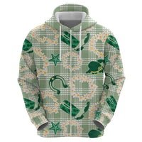 Aloha Hawaii Paniolo Mint Palaka Zip Hoodie Coastal Rodeo - Polynesian Pride