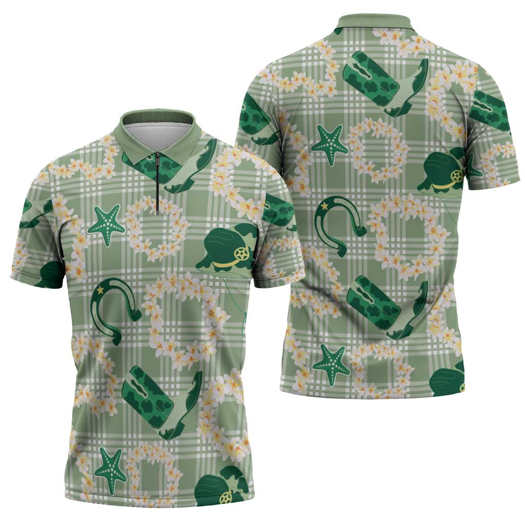 Aloha Hawaii Paniolo Mint Palaka Zipper Polo Shirt Coastal Rodeo - Polynesian Pride
