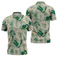 Aloha Hawaii Paniolo Mint Palaka Zipper Polo Shirt Coastal Rodeo - Polynesian Pride