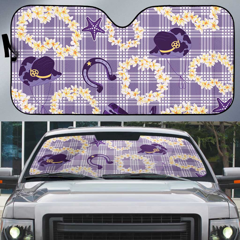 Aloha Hawaii Paniolo Lavender Palaka Auto Sun Shade Coastal Rodeo - Polynesian Pride