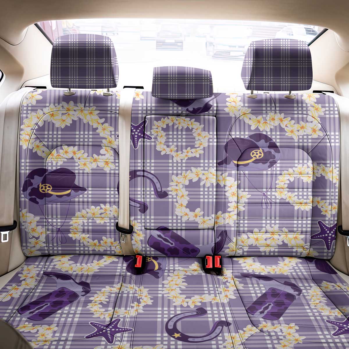 Aloha Hawaii Paniolo Lavender Palaka Back Car Seat Cover Coastal Rodeo - Polynesian Pride