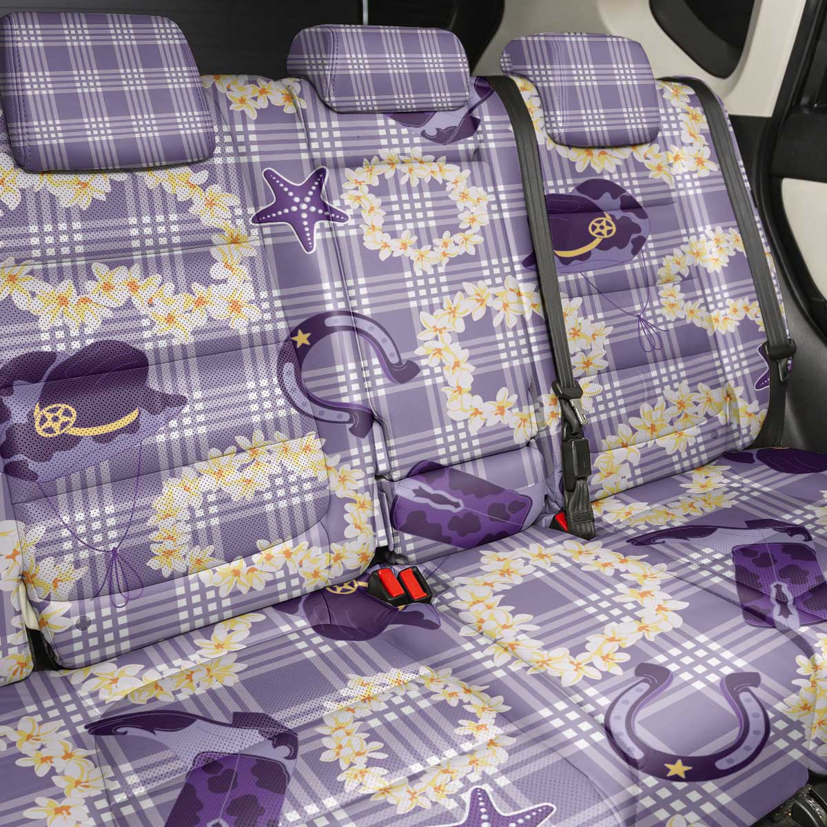 Aloha Hawaii Paniolo Lavender Palaka Back Car Seat Cover Coastal Rodeo - Polynesian Pride