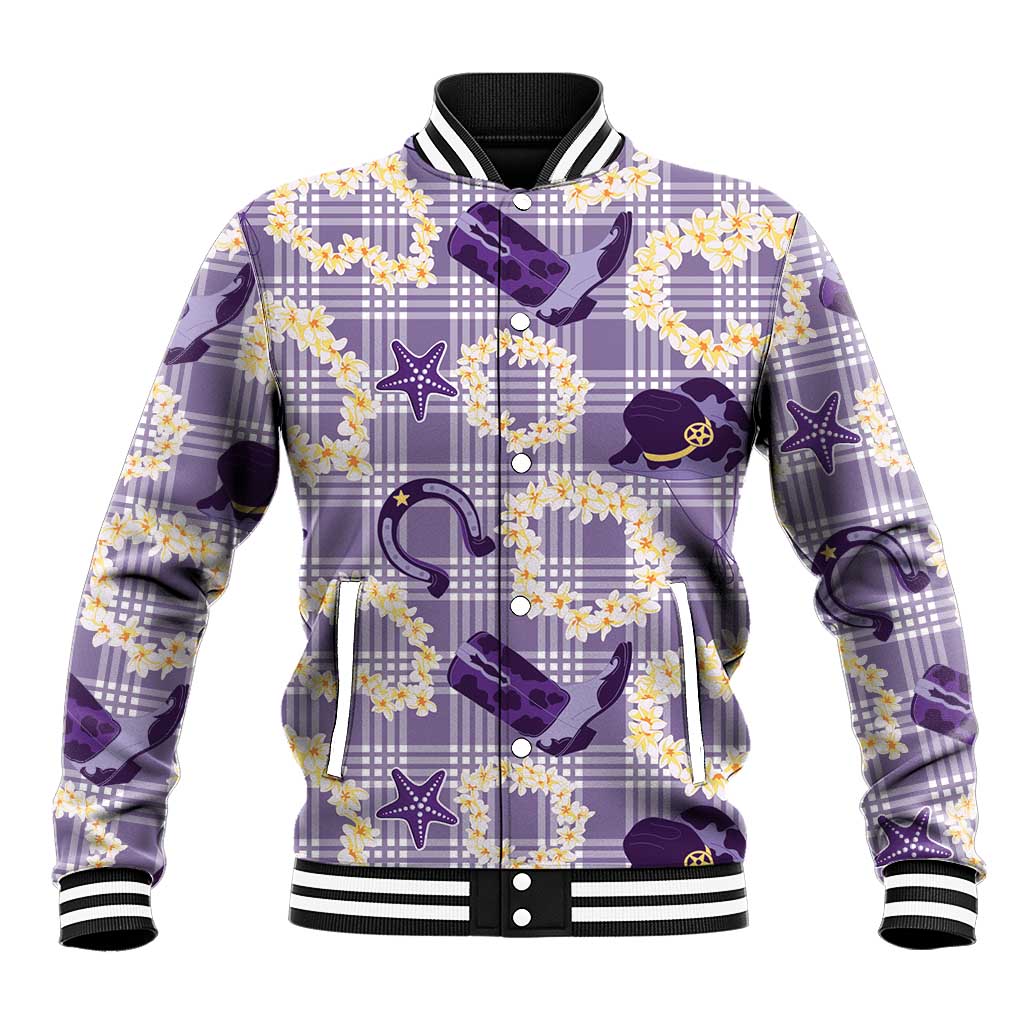 Aloha Hawaii Paniolo Lavender Palaka Baseball Jacket Coastal Rodeo LT7 Unisex Lavender - Polynesian Pride