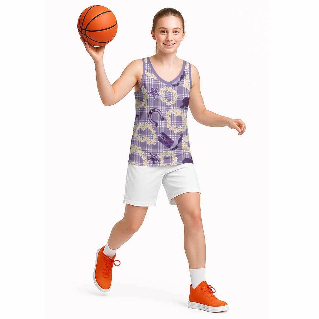 Aloha Hawaii Paniolo Lavender Palaka Basketball Jersey Coastal Rodeo - Polynesian Pride