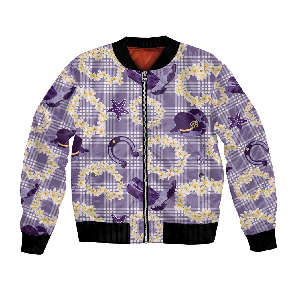 Aloha Hawaii Paniolo Lavender Palaka Bomber Jacket Coastal Rodeo - Polynesian Pride