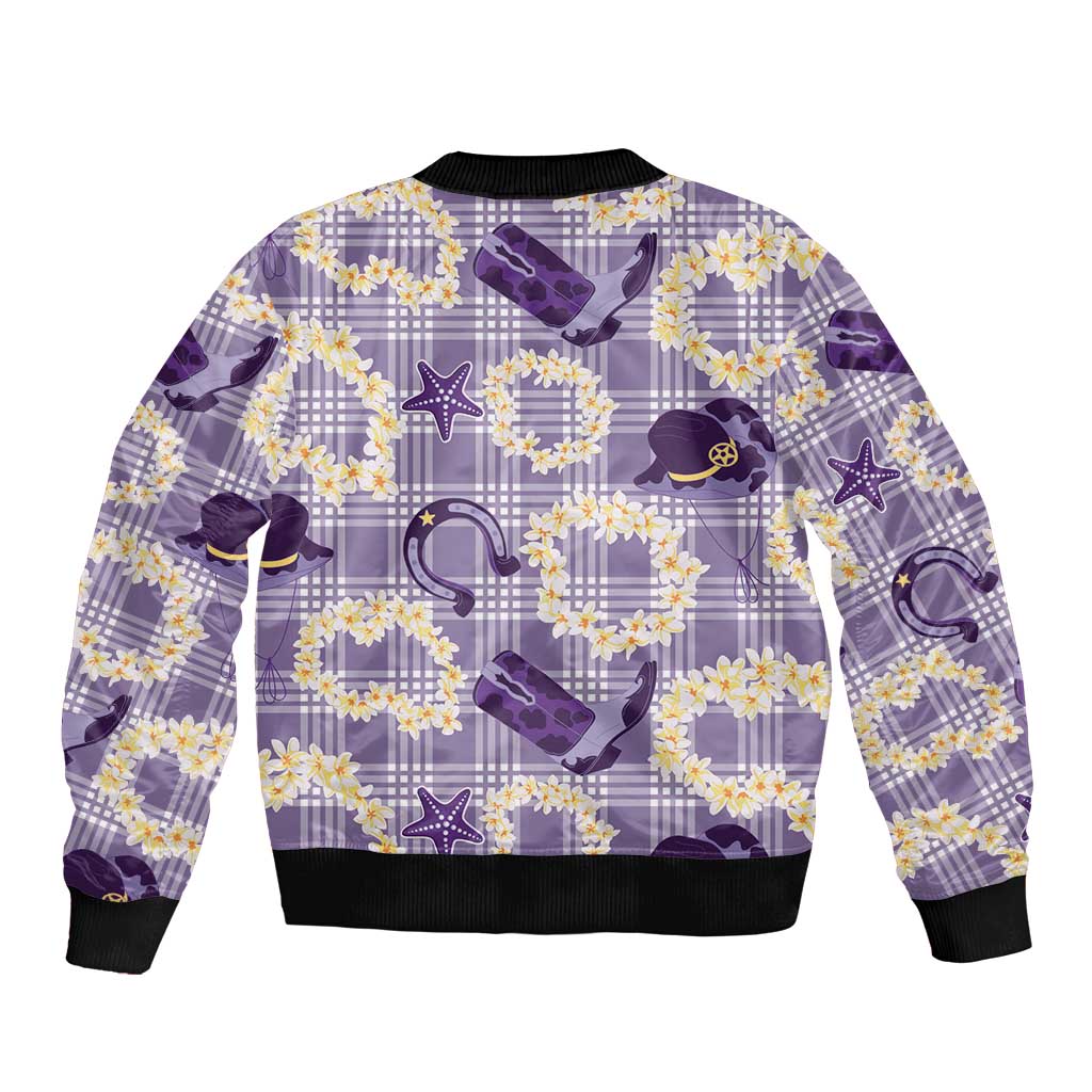 Aloha Hawaii Paniolo Lavender Palaka Bomber Jacket Coastal Rodeo - Polynesian Pride