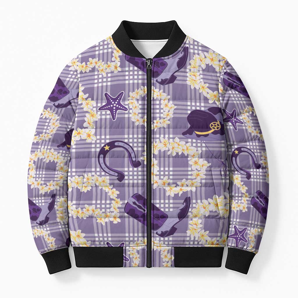 Aloha Hawaii Paniolo Lavender Palaka Bomber Puffer Jacket Coastal Rodeo LT7 Unisex Lavender - Polynesian Pride