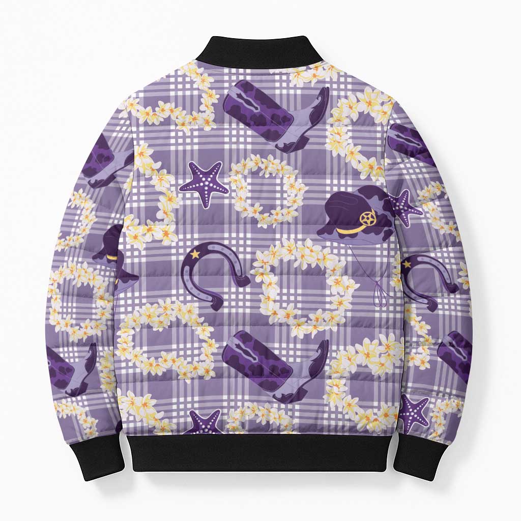 Aloha Hawaii Paniolo Lavender Palaka Bomber Puffer Jacket Coastal Rodeo LT7 - Polynesian Pride
