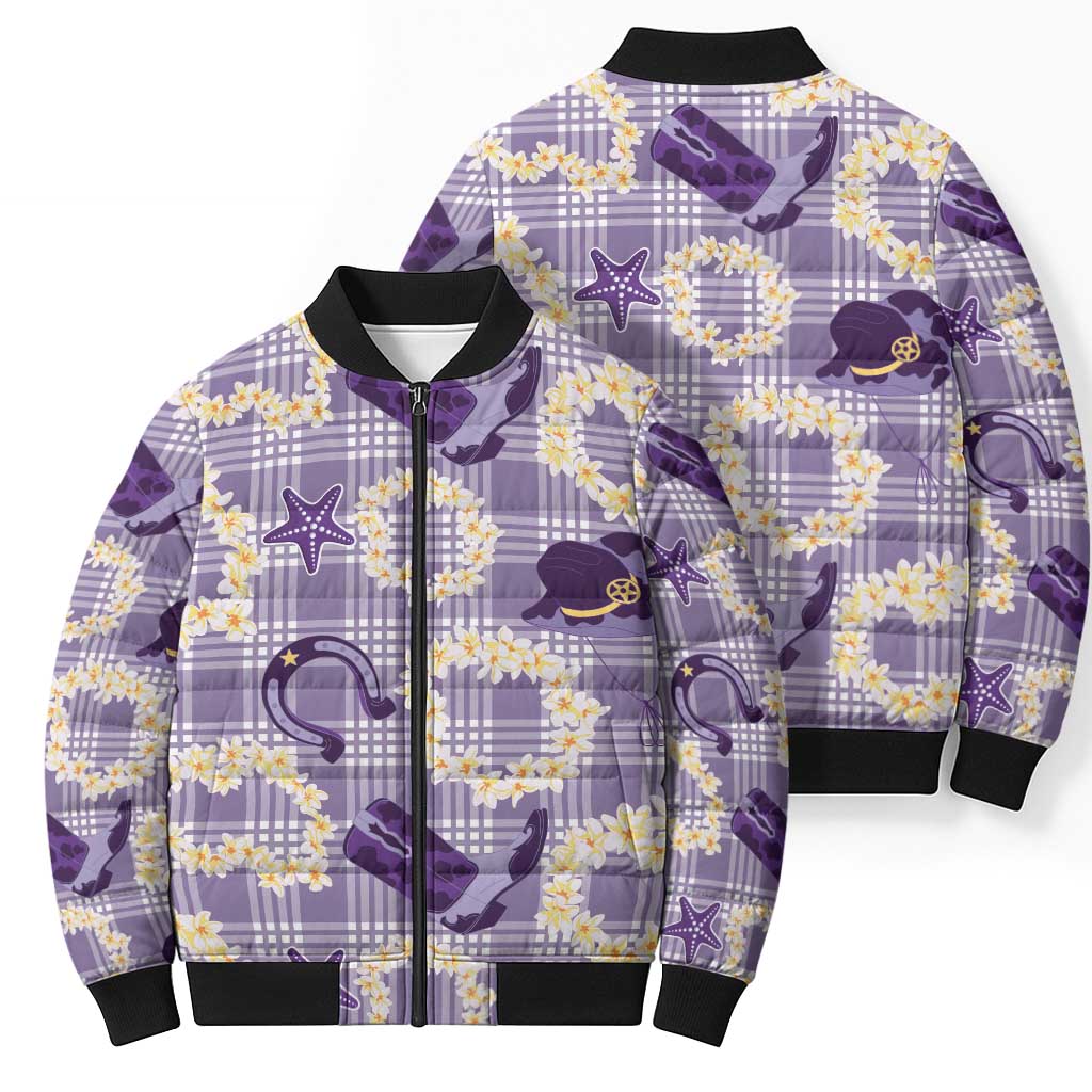 Aloha Hawaii Paniolo Lavender Palaka Bomber Puffer Jacket Coastal Rodeo LT7 - Polynesian Pride