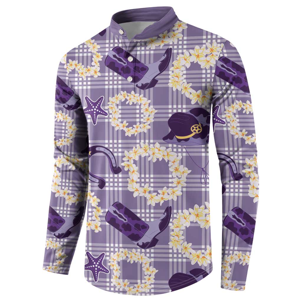 Aloha Hawaii Paniolo Lavender Palaka Button Sweatshirt Coastal Rodeo LT7 - Polynesian Pride